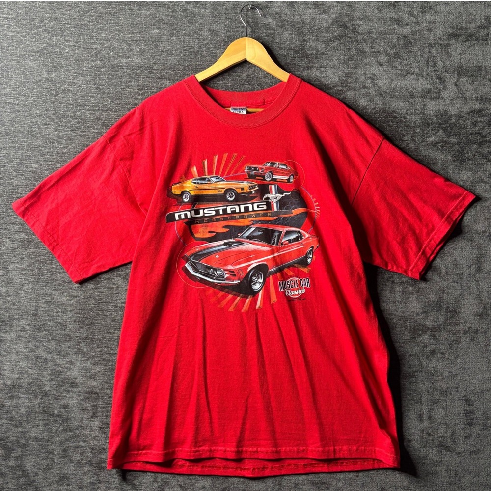 Ford Mustang Horsepower Muscle Car Classics Red Graphic T-Shirt XL NWT Retro Y2K